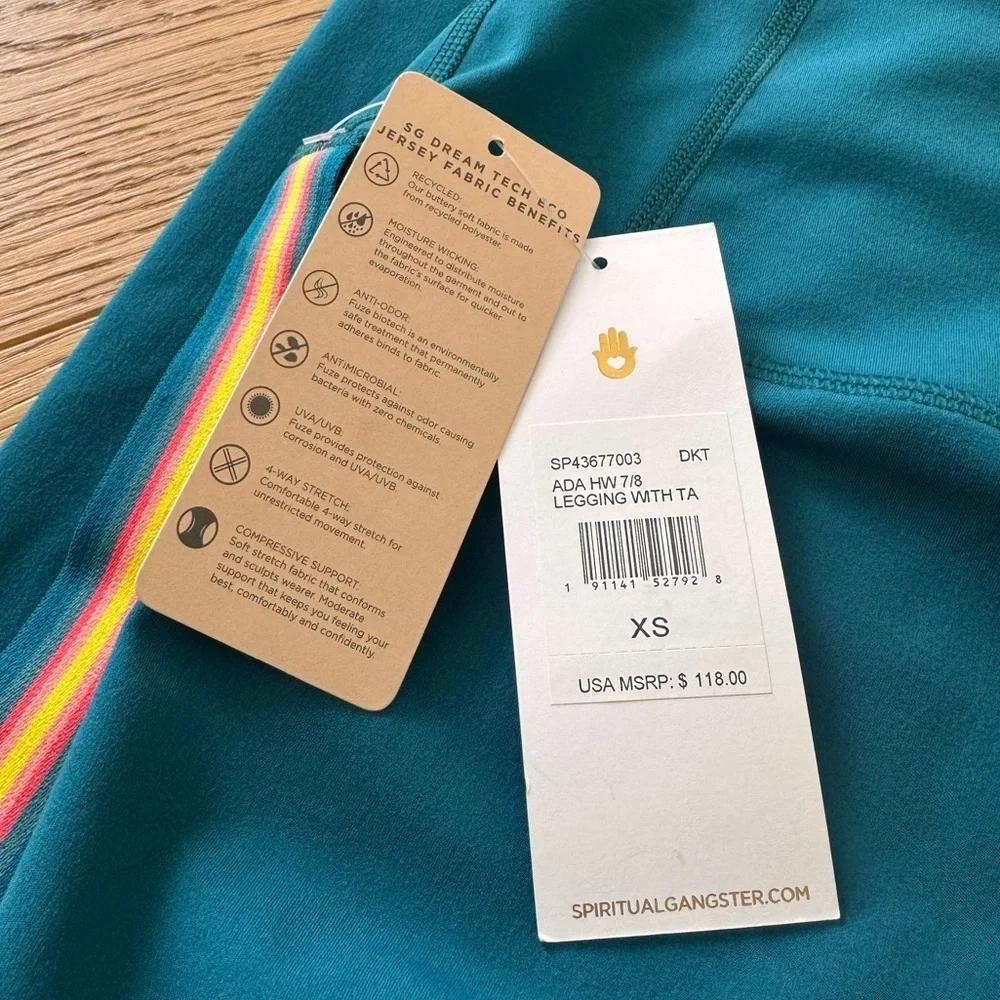 NWT Spiritual Gangster Ada Dream Tech Side Stripe Legging in Dark Turquoise